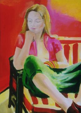 Woman on red background, 18Ko